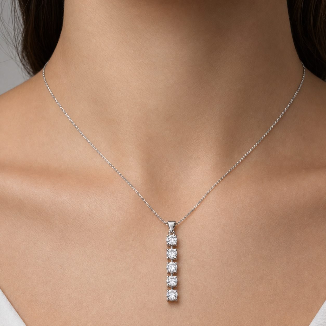 Wholesale Five Stone Moissanite Bar Pendant Necklace 925 Sterling Silver Vertical Fine Jewelry view 2