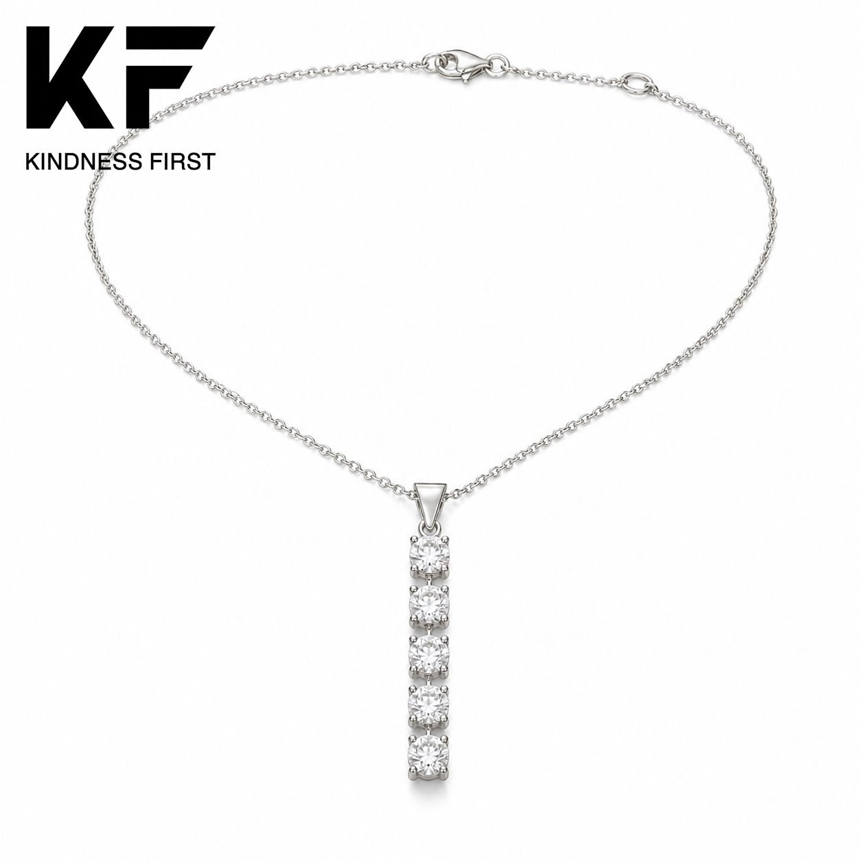 Wholesale Five Stone Moissanite Bar Pendant Necklace 925 Sterling Silver Vertical Fine Jewelry view 3