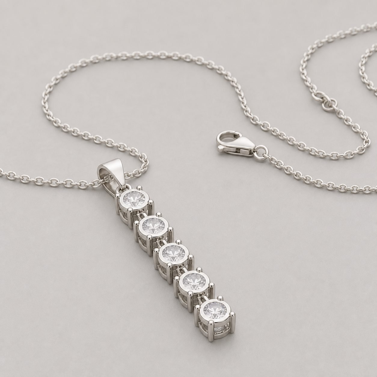Wholesale Five Stone Moissanite Bar Pendant Necklace 925 Sterling Silver Vertical Fine Jewelry view 4