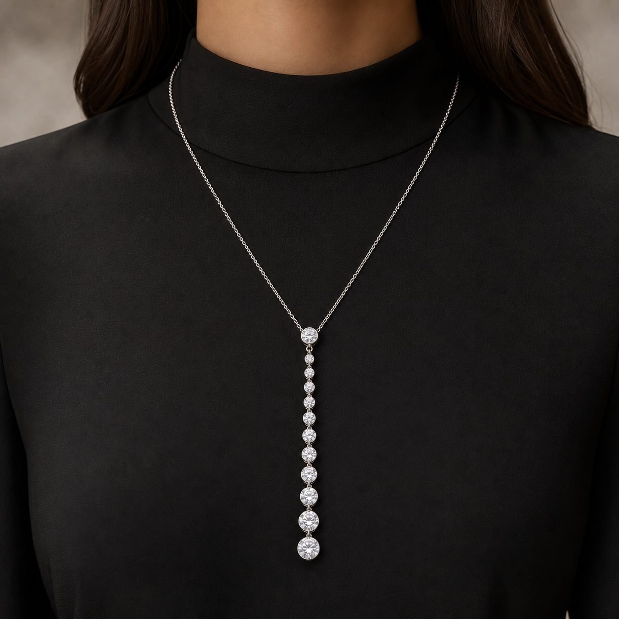 Wholesale Graduated Moissanite Y Necklace 925 Sterling Silver Lariat Bridal Fine Jewelry view 2