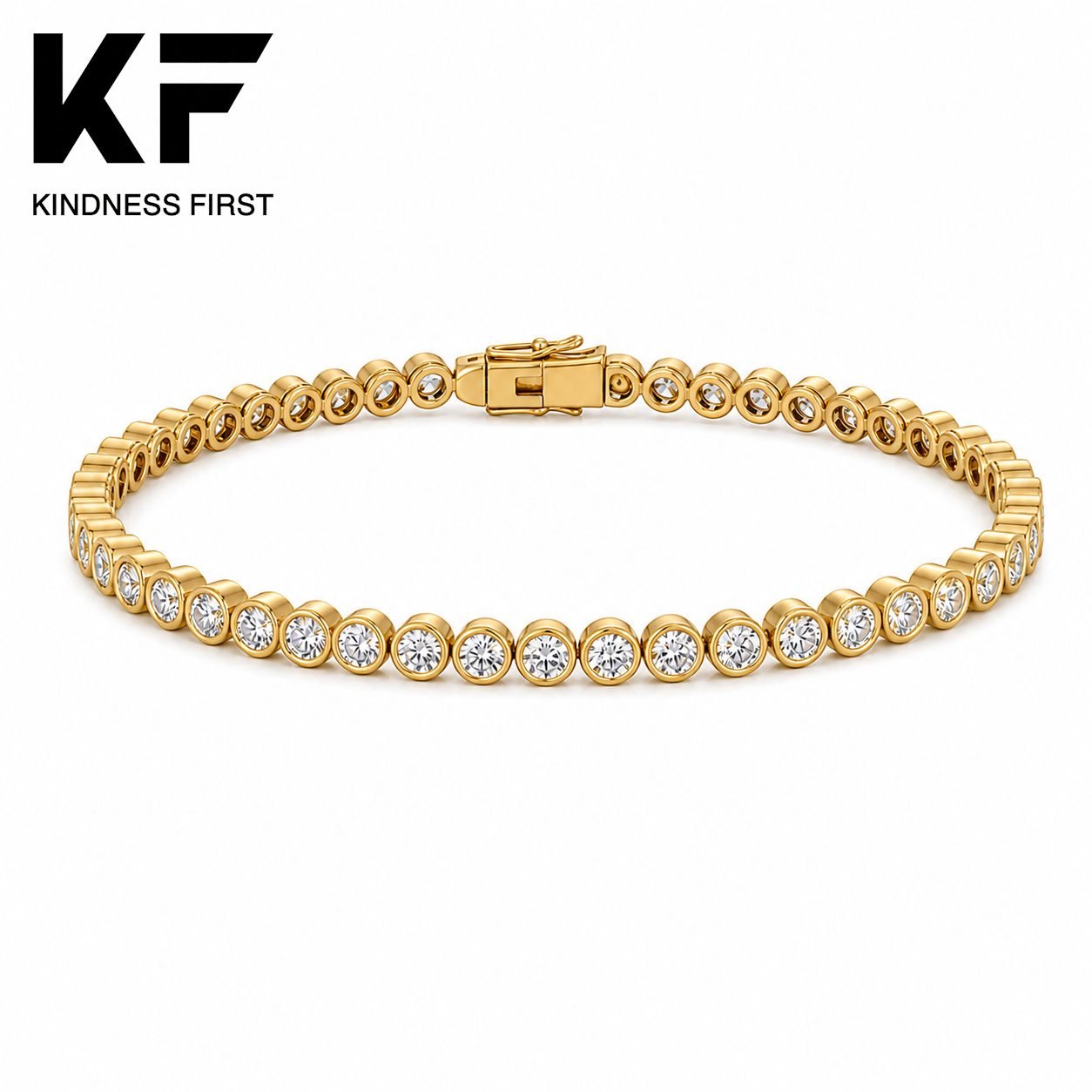 Wholesale Round Bezel Moissanite Tennis Bracelet Gold Tone 925 Sterling Silver Fine Jewelry view 3