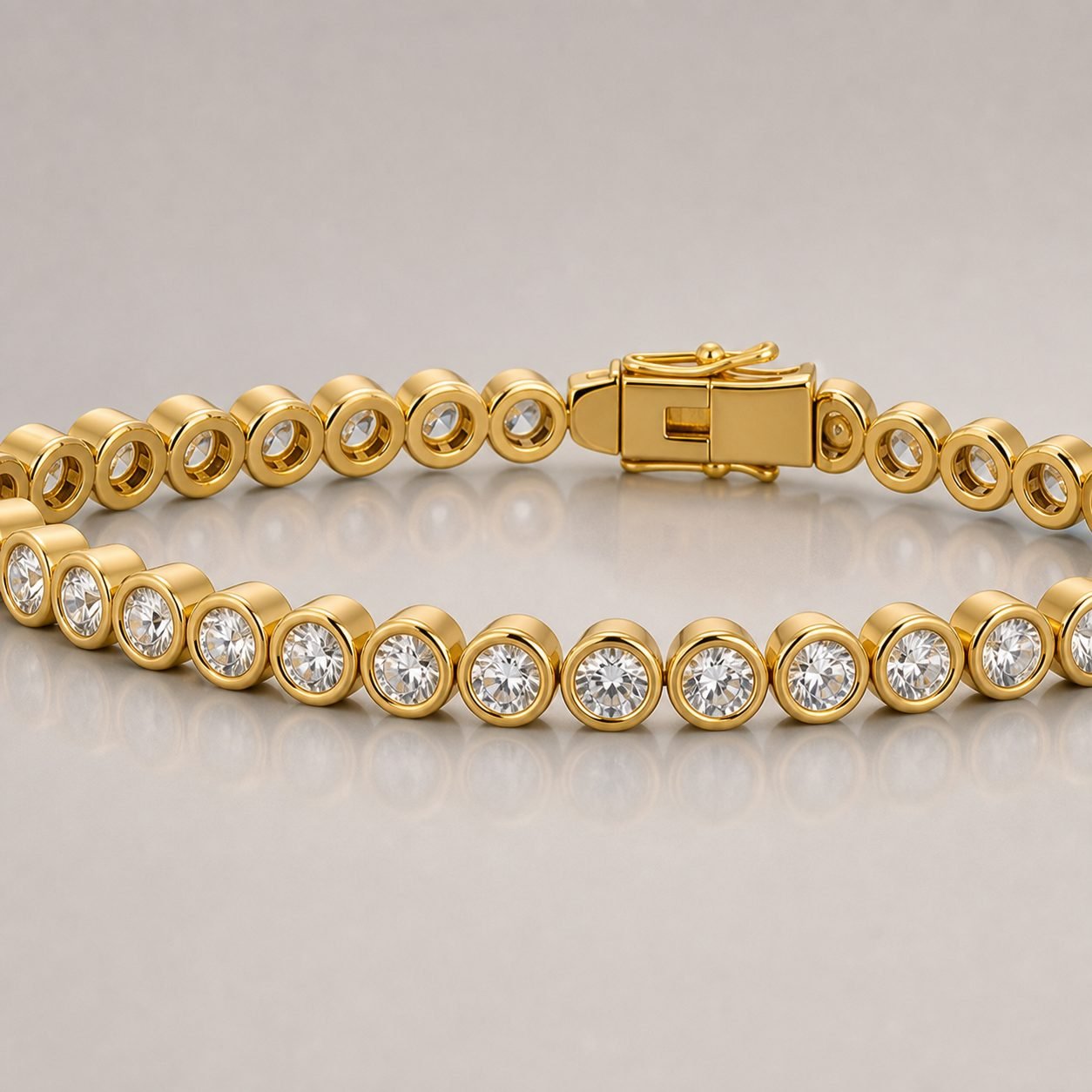 Wholesale Round Bezel Moissanite Tennis Bracelet Gold Tone 925 Sterling Silver Fine Jewelry view 4