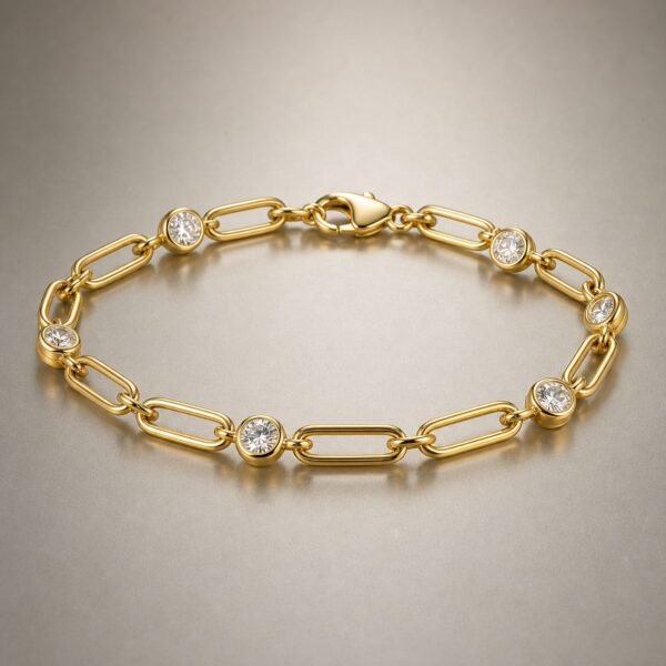 Wholesale Moissanite Paperclip Link Bracelet Gold Tone 925 Sterling Silver Bezel Station Jewelry - P075 product image 1