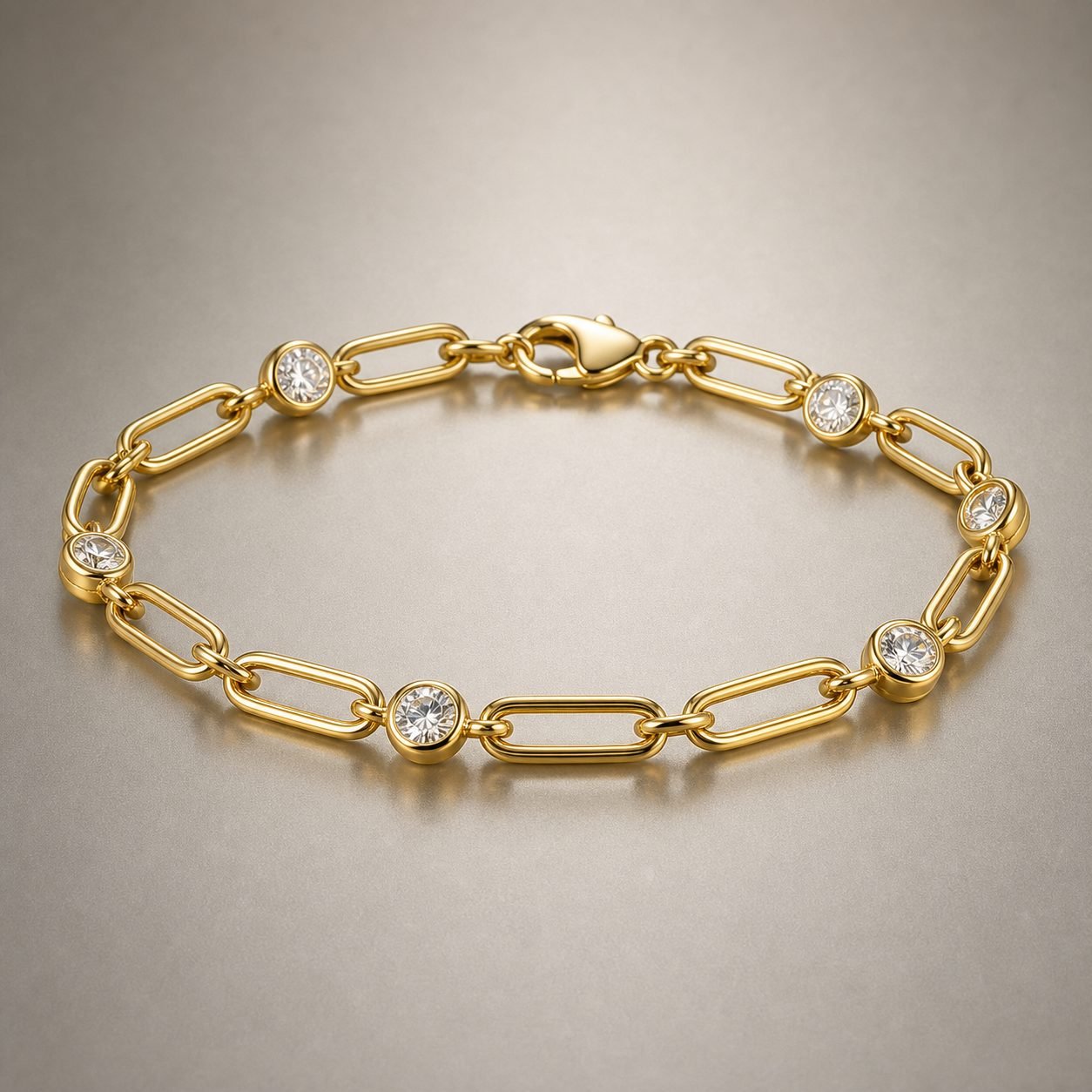 Wholesale Moissanite Paperclip Link Bracelet Gold Tone 925 Sterling Silver Bezel Station Jewelry - P075 product image 1
