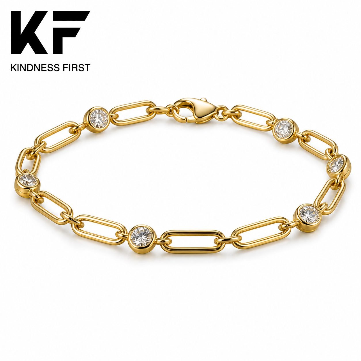 Wholesale Moissanite Paperclip Link Bracelet Gold Tone 925 Sterling Silver Bezel Station Jewelry view 3