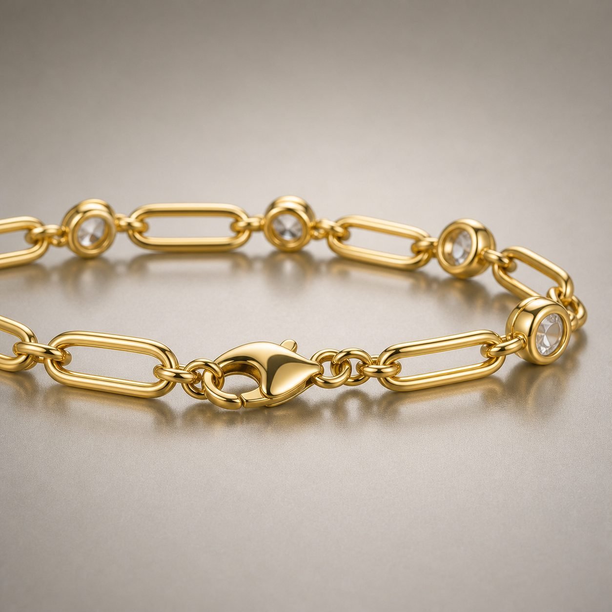 Wholesale Moissanite Paperclip Link Bracelet Gold Tone 925 Sterling Silver Bezel Station Jewelry view 4