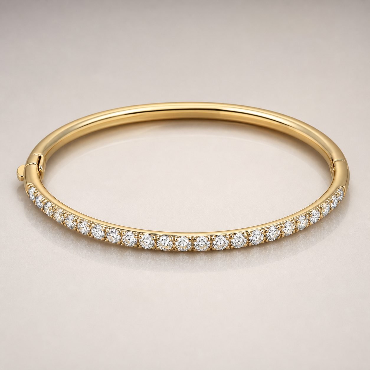 Wholesale Oval Cut Moissanite Hinged Bangle Gold Tone 925 Sterling Silver Half Eternity Jewelry - P077 product image 1