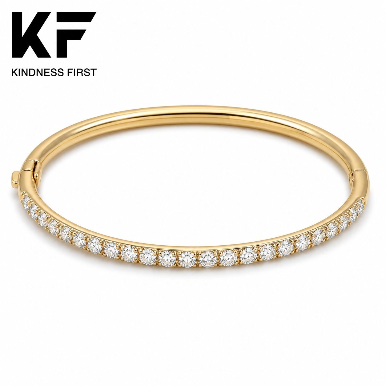 Wholesale Oval Cut Moissanite Hinged Bangle Gold Tone 925 Sterling Silver Half Eternity Jewelry view 3