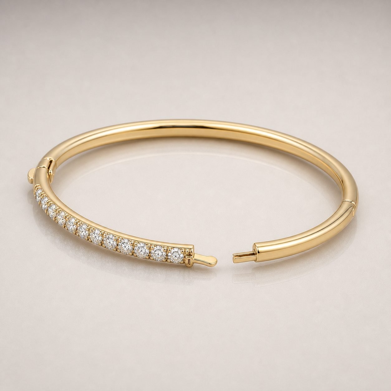 Wholesale Oval Cut Moissanite Hinged Bangle Gold Tone 925 Sterling Silver Half Eternity Jewelry view 4