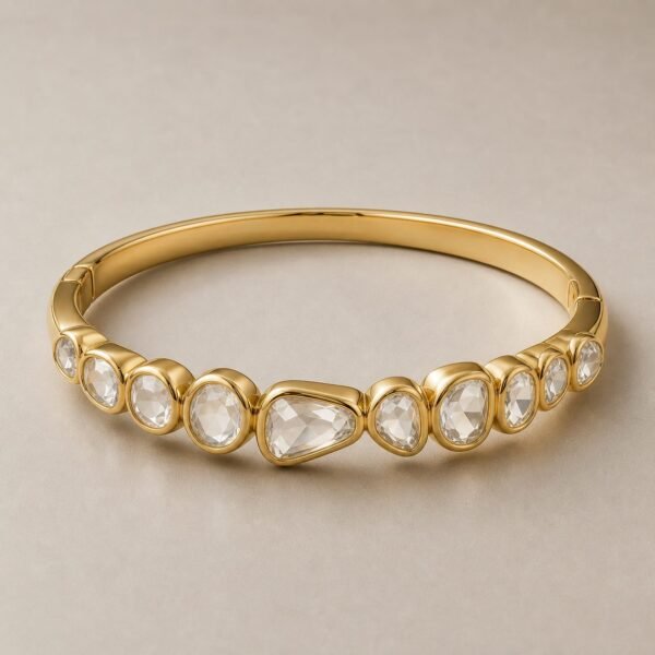 Wholesale Rose Cut Moissanite Polki Bangle Gold Tone 925 Sterling Silver Irregular Statement Jewelry - P078 product image 1