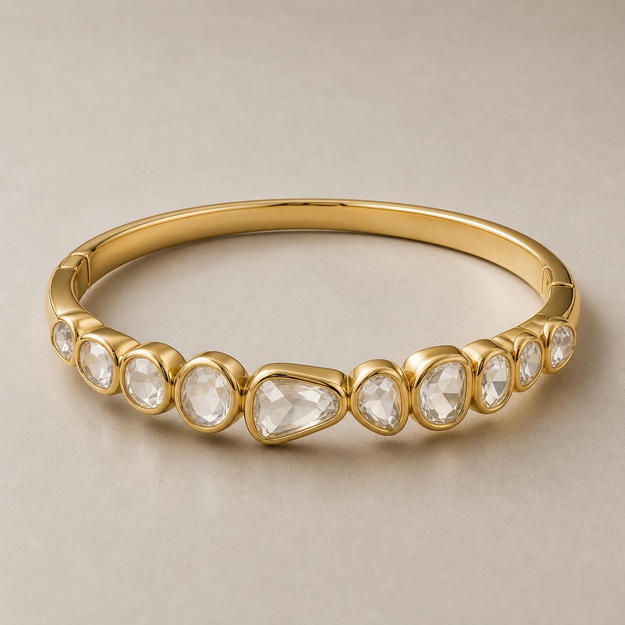 Wholesale Rose Cut Moissanite Polki Bangle Gold Tone 925 Sterling Silver Irregular Statement Jewelry - P078 product image 1
