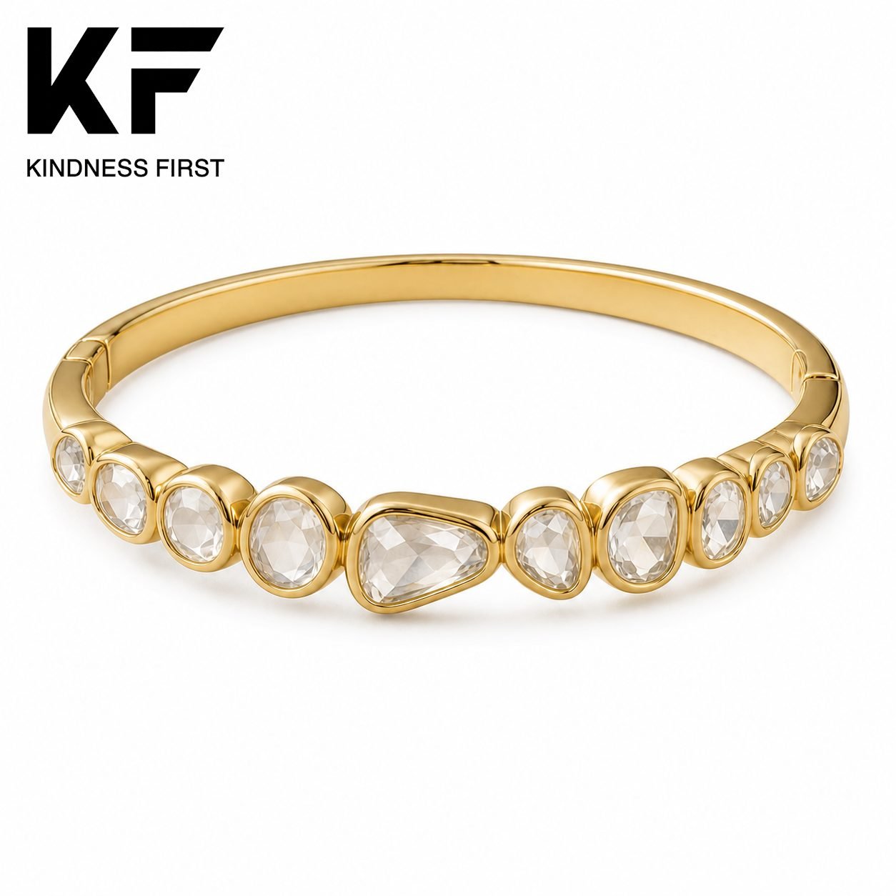 Wholesale Rose Cut Moissanite Polki Bangle Gold Tone 925 Sterling Silver Irregular Statement Jewelry view 3