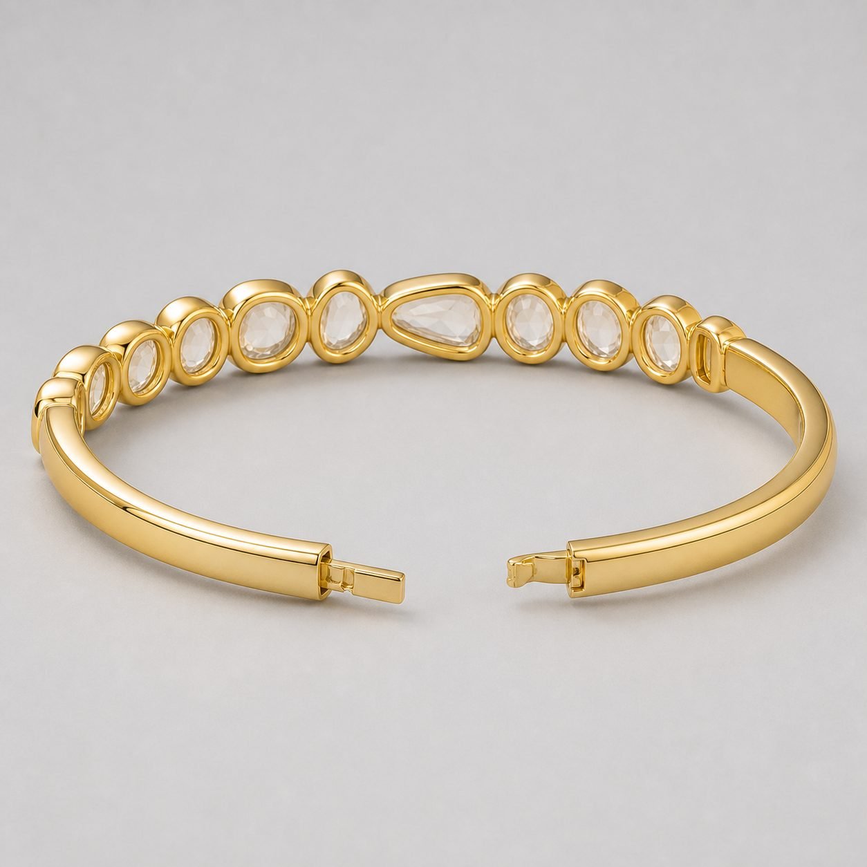Wholesale Rose Cut Moissanite Polki Bangle Gold Tone 925 Sterling Silver Irregular Statement Jewelry view 4