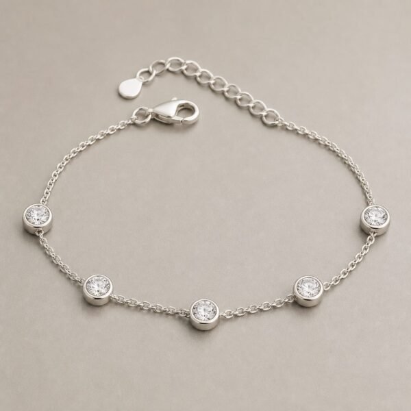 Wholesale Five Stone Moissanite Station Bracelet 925 Sterling Silver Bezel Set Fine Jewelry - P079 product image 1