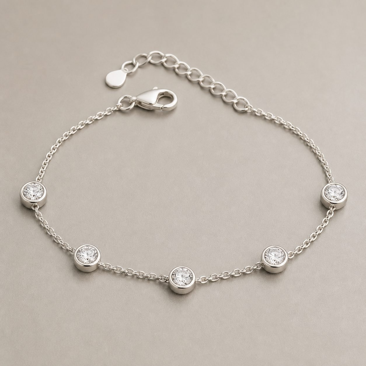 Wholesale Five Stone Moissanite Station Bracelet 925 Sterling Silver Bezel Set Fine Jewelry - P079 product image 1