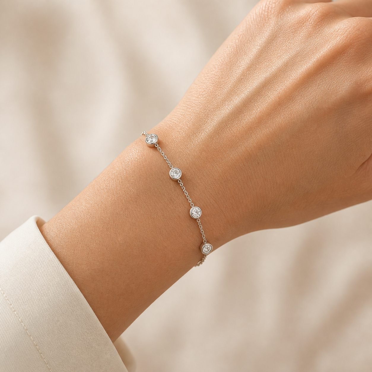 Wholesale Five Stone Moissanite Station Bracelet 925 Sterling Silver Bezel Set Fine Jewelry view 2