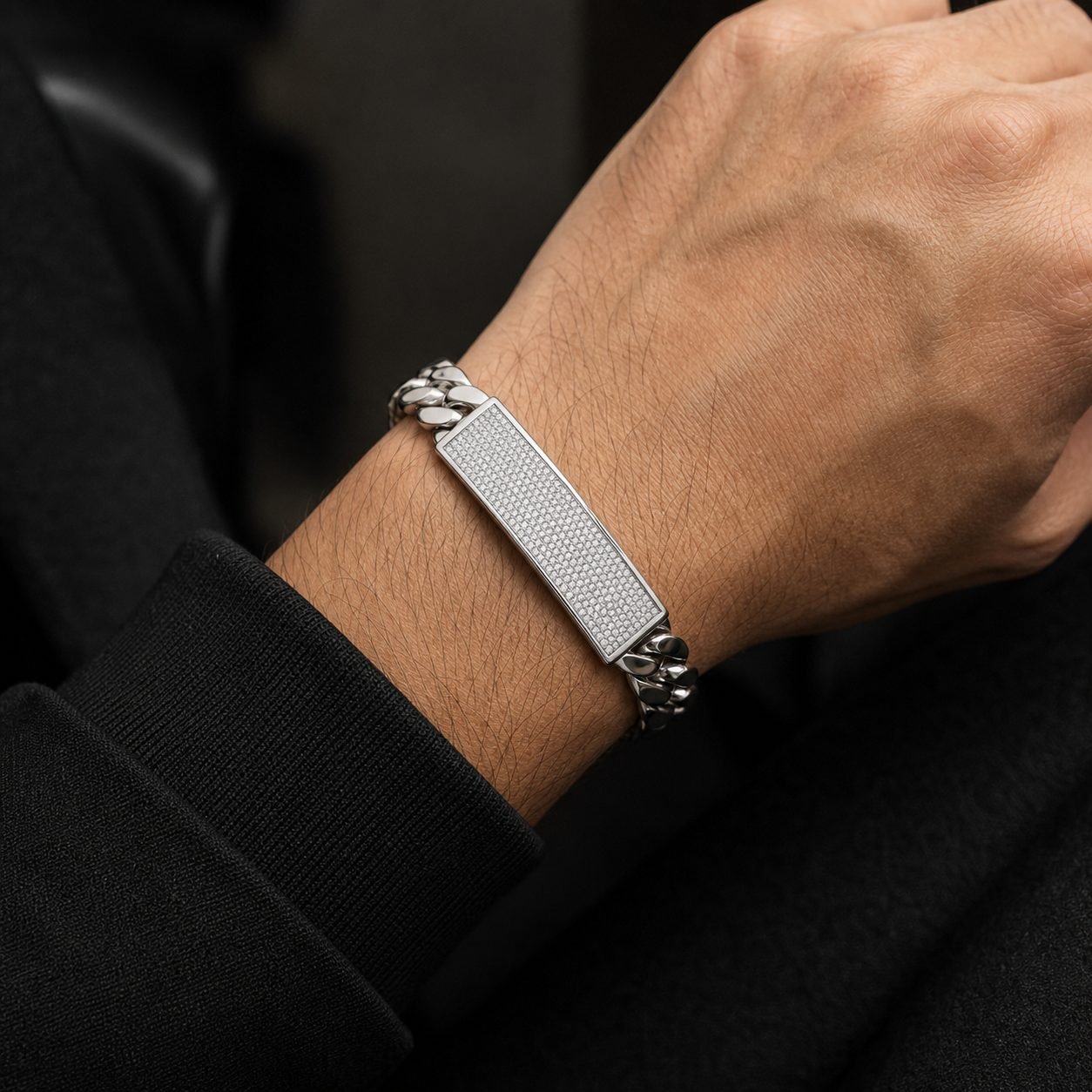 Wholesale Iced Out Moissanite ID Bracelet 925 Sterling Silver Rectangular Mens Hip Hop Jewelry view 2