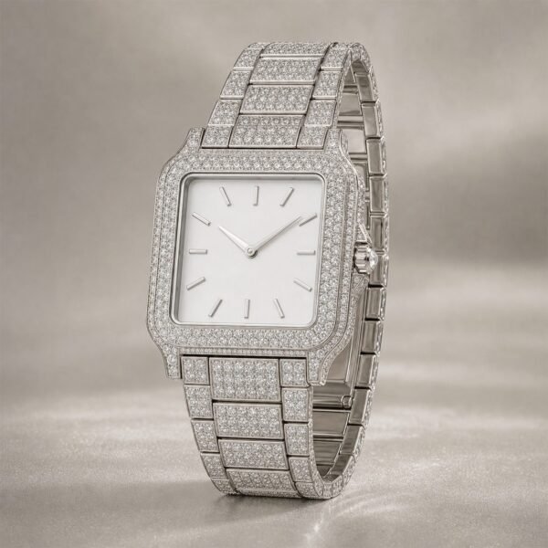 Wholesale Square Dial Moissanite Iced Out Watch Silver Tone Luxury Fashion Watch - P081 product image 1
