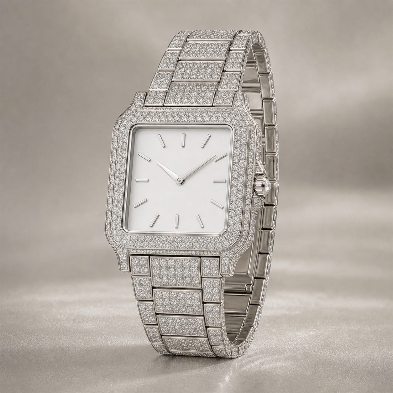 Wholesale Square Dial Moissanite Iced Out Watch Silver Tone Luxury Fashion Watch - P081 product image 1