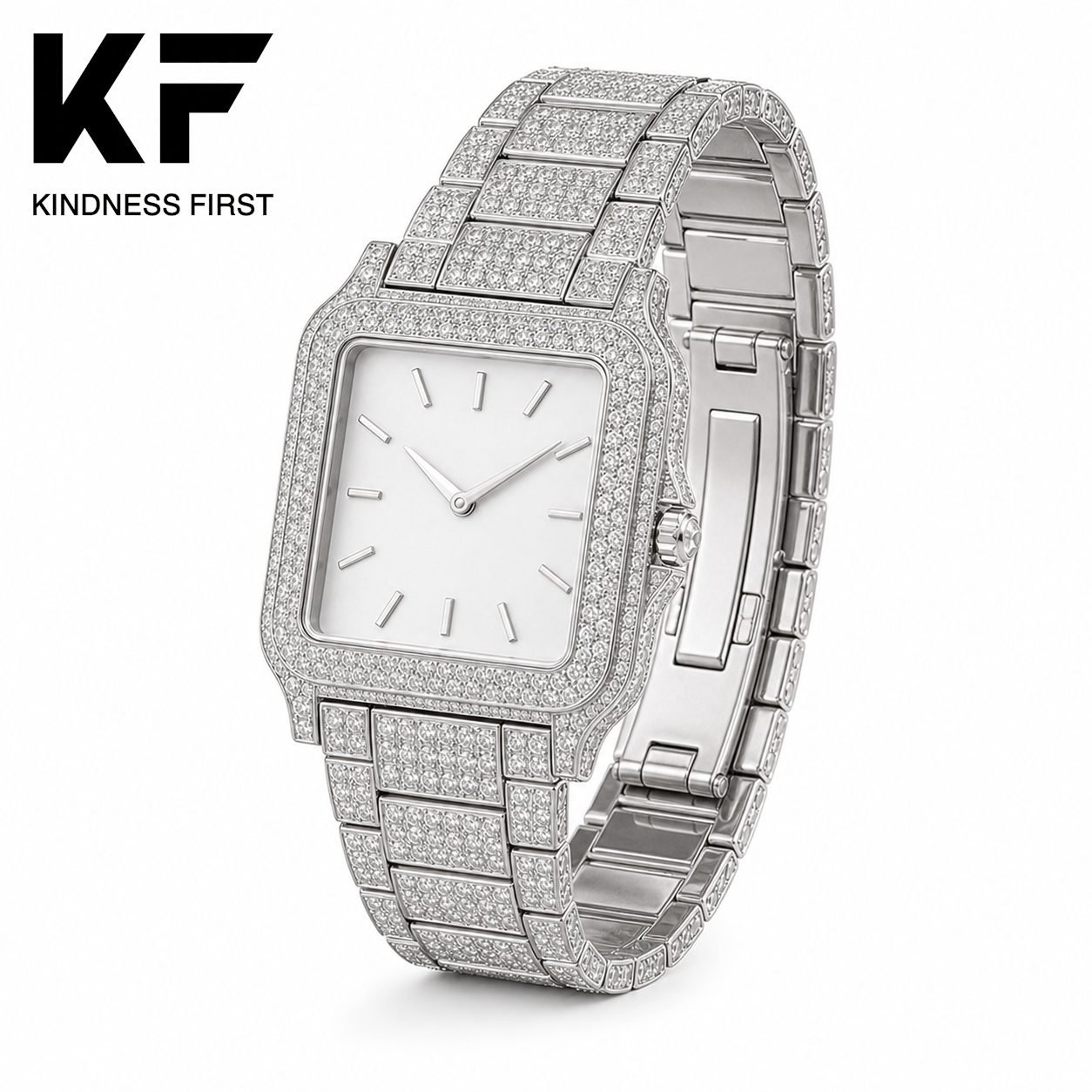 Wholesale Square Dial Moissanite Iced Out Watch Silver Tone Luxury Fashion Watch view 3