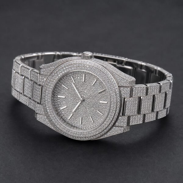 Wholesale Round Dial Moissanite Iced Out Mens Watch Silver Tone Hip Hop Luxury Watch - P082 product image 1