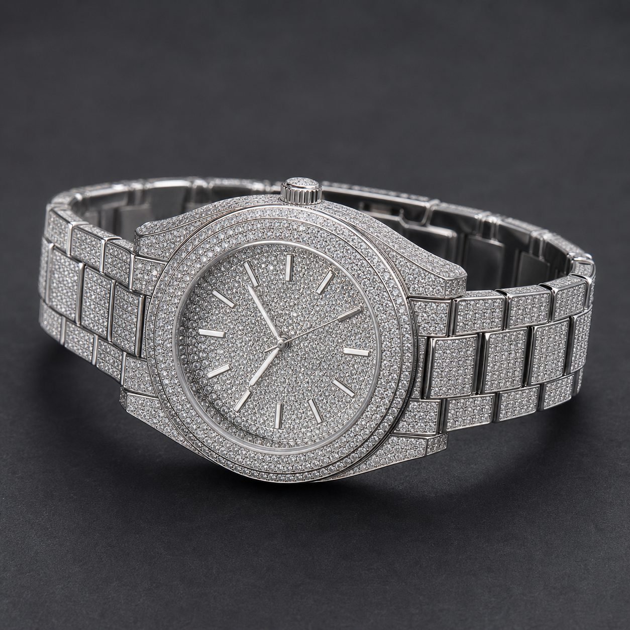 Wholesale Round Dial Moissanite Iced Out Mens Watch Silver Tone Hip Hop Luxury Watch - P082 product image 1