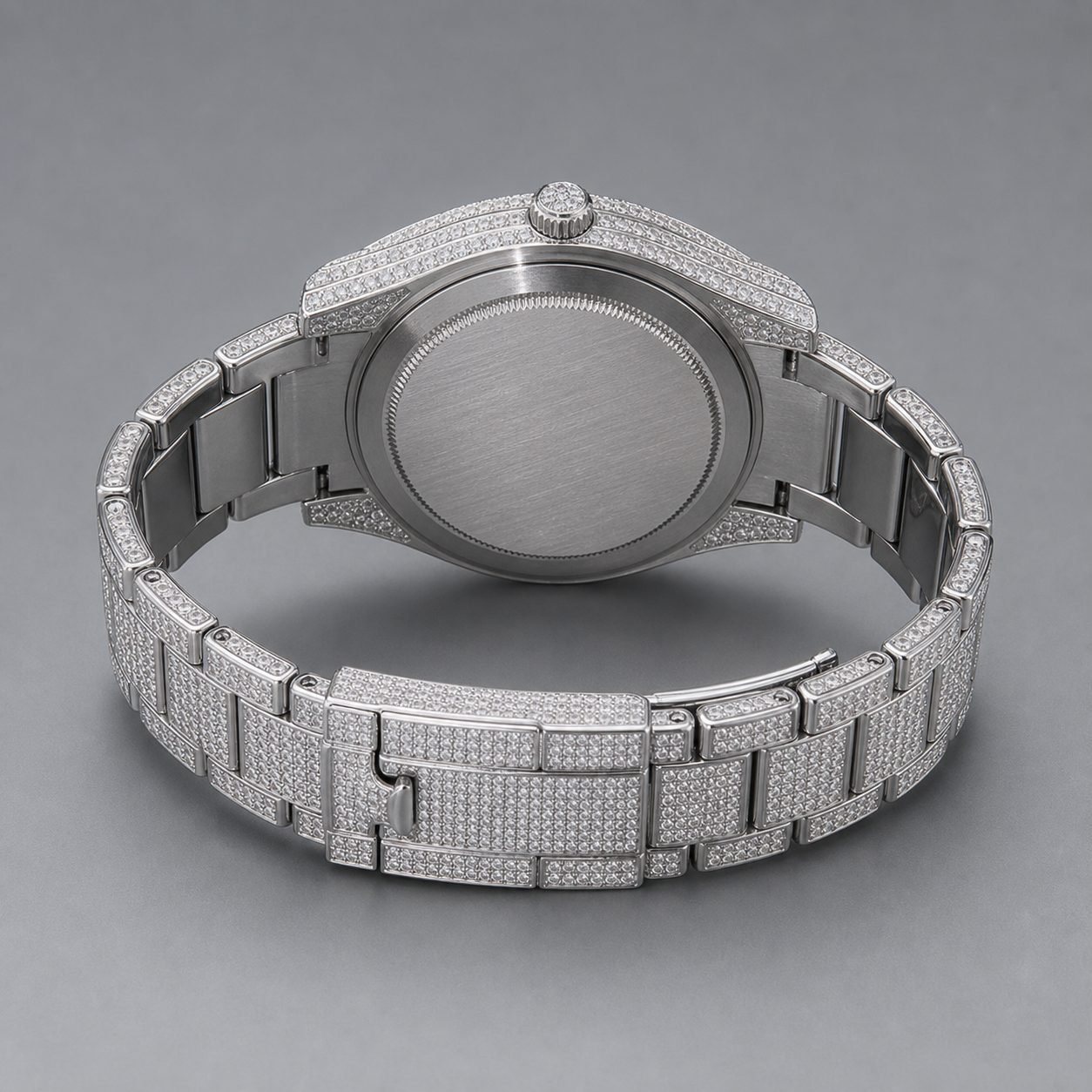 Wholesale Round Dial Moissanite Iced Out Mens Watch Silver Tone Hip Hop Luxury Watch view 4