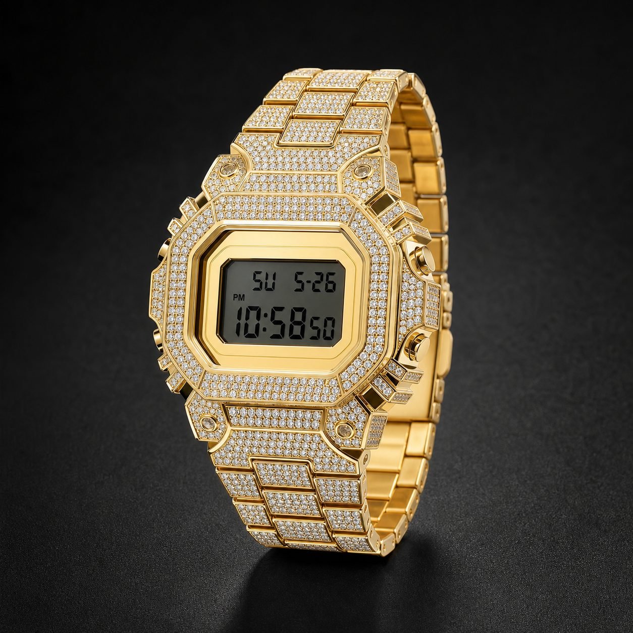 Wholesale Digital Sport Style Moissanite Iced Out Watch Gold Tone Unbranded Hip Hop Fashion Watch - P083 product image 1