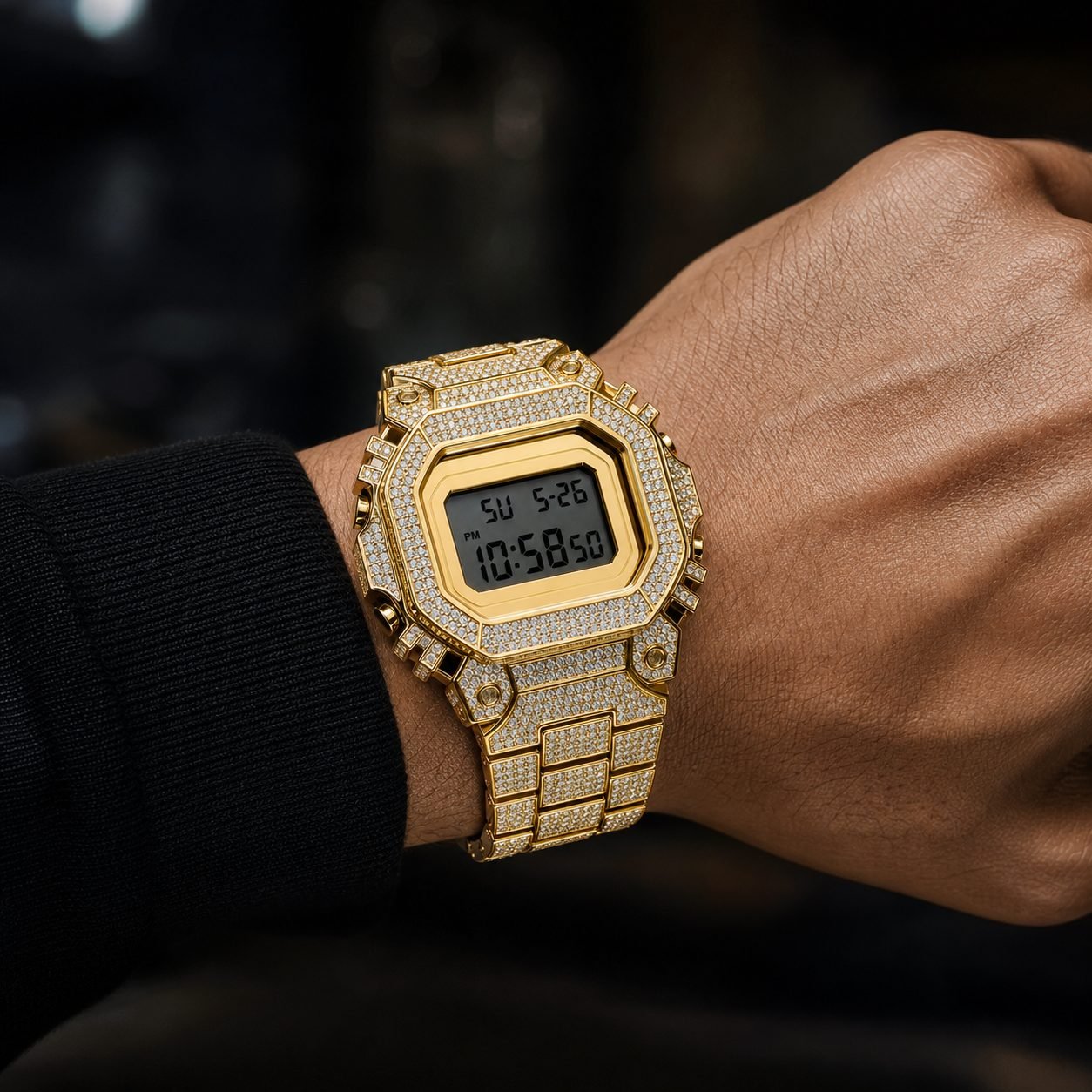 Wholesale Digital Sport Style Moissanite Iced Out Watch Gold Tone Unbranded Hip Hop Fashion Watch view 2