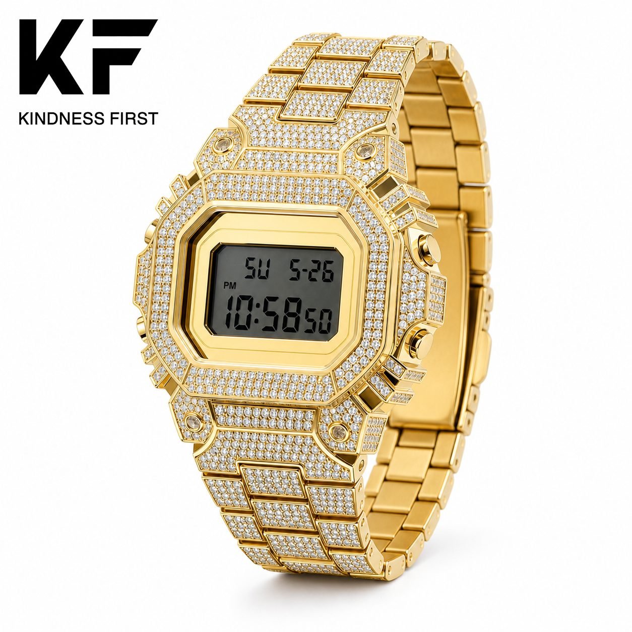 Wholesale Digital Sport Style Moissanite Iced Out Watch Gold Tone Unbranded Hip Hop Fashion Watch view 3