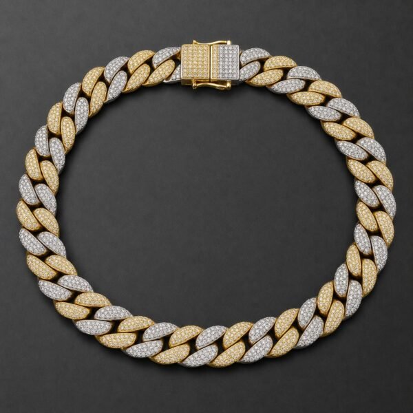 Wholesale 12mm Two Tone Moissanite Cuban Link Chain Fully Iced Out Mens Hip Hop Jewelry - P085 product image 1