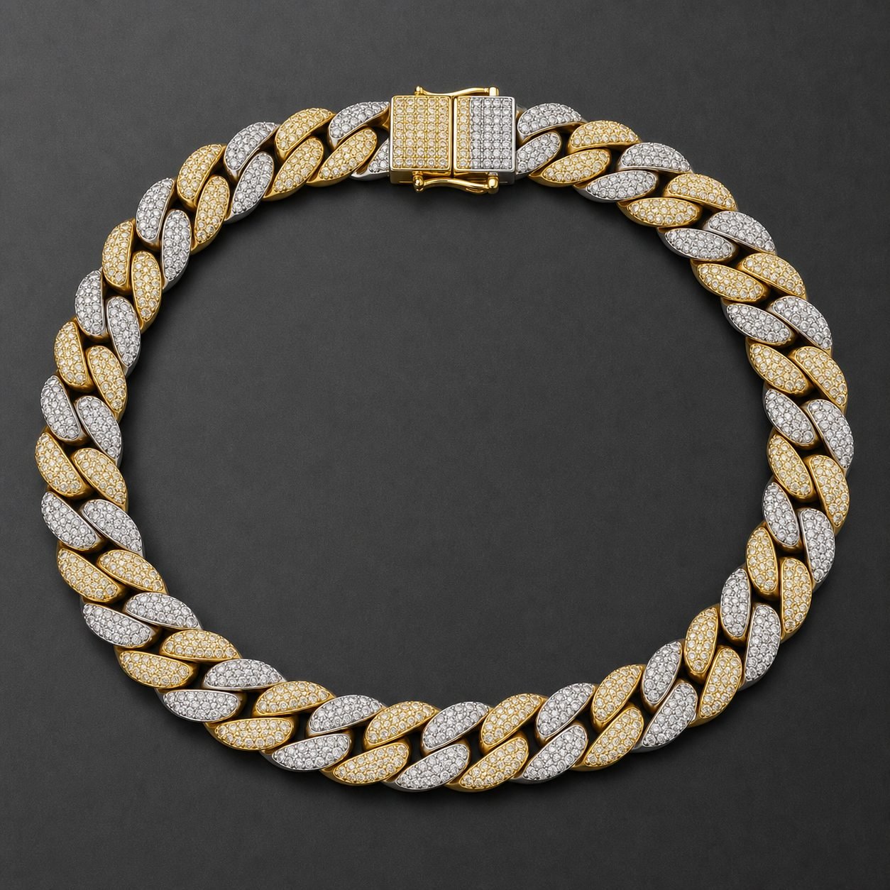Wholesale 12mm Two Tone Moissanite Cuban Link Chain Fully Iced Out Mens Hip Hop Jewelry - P085 product image 1