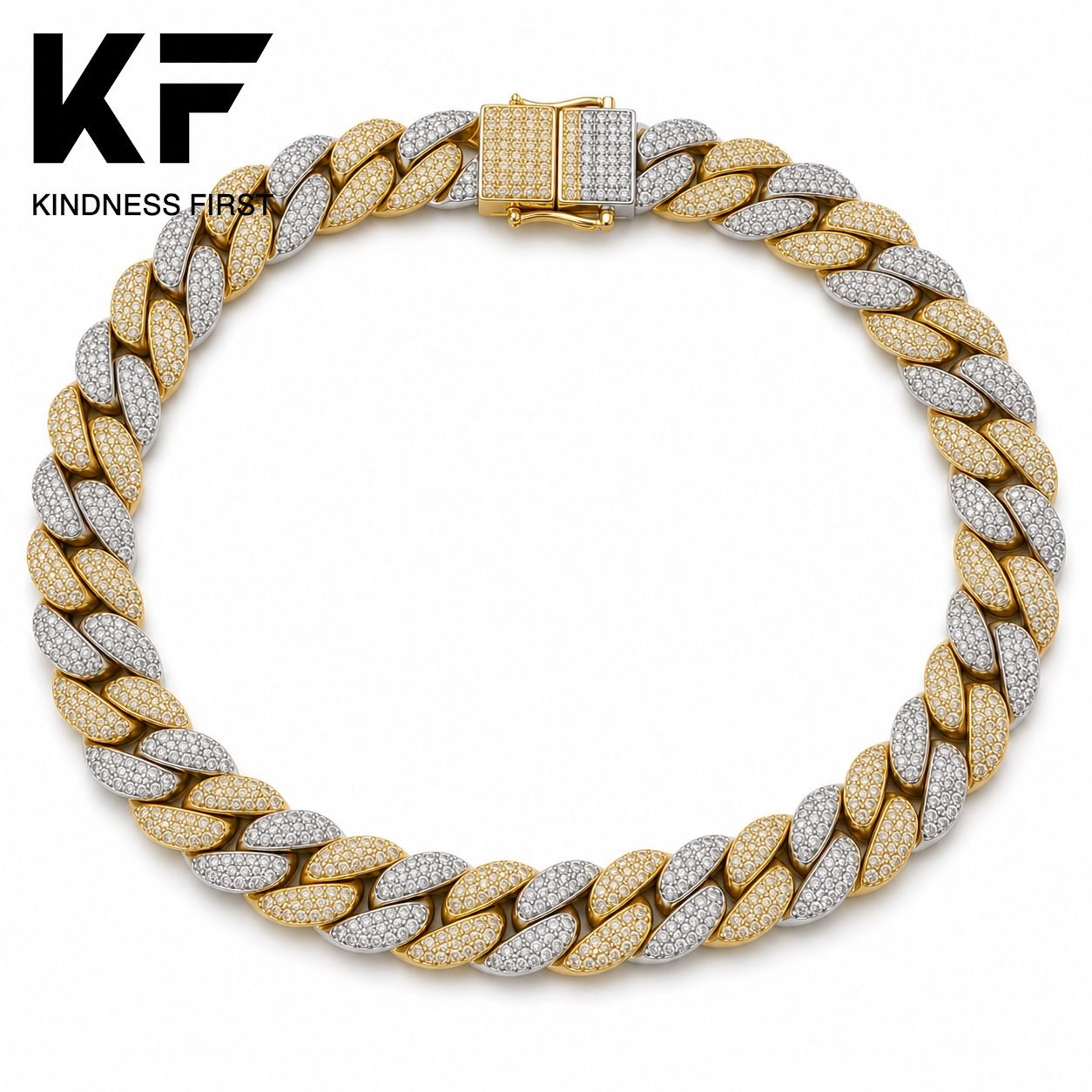 Wholesale 12mm Two Tone Moissanite Cuban Link Chain Fully Iced Out Mens Hip Hop Jewelry view 3