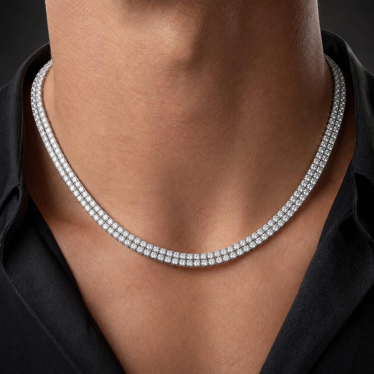 Wholesale 8mm Double Row Moissanite Tennis Chain 925 Sterling Silver Fully Iced Out Mens Jewelry view 2