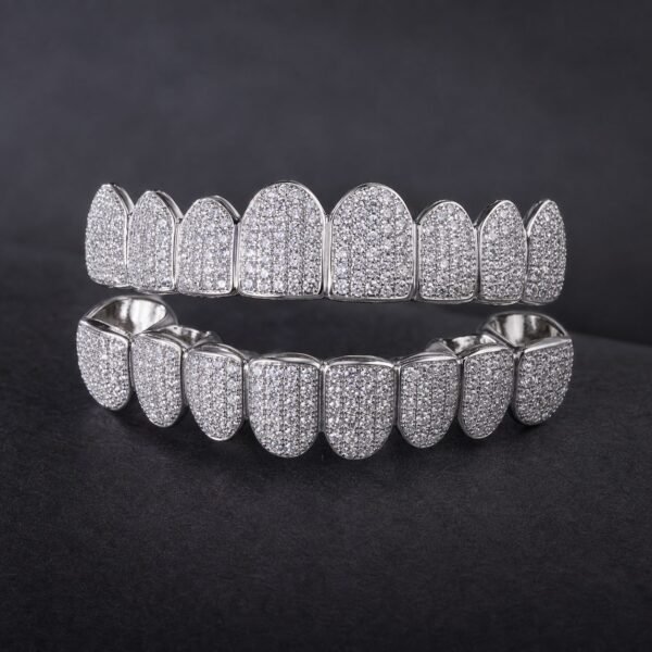 Wholesale 10 Plus 10 Teeth Moissanite Grillz 925 Sterling Silver Full Cover Top Bottom Hip Hop Jewelry - P089 product image 1
