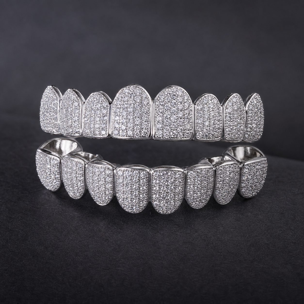 Wholesale 10 Plus 10 Teeth Moissanite Grillz 925 Sterling Silver Full Cover Top Bottom Hip Hop Jewelry - P089 product image 1
