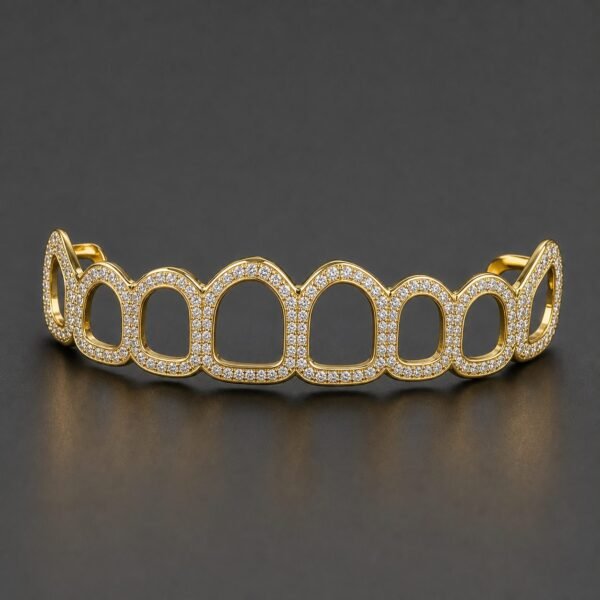 Wholesale 8 Teeth Open Face Moissanite Grillz Gold Tone 925 Sterling Silver Iced Out Hip Hop Jewelry - P090 product image 1