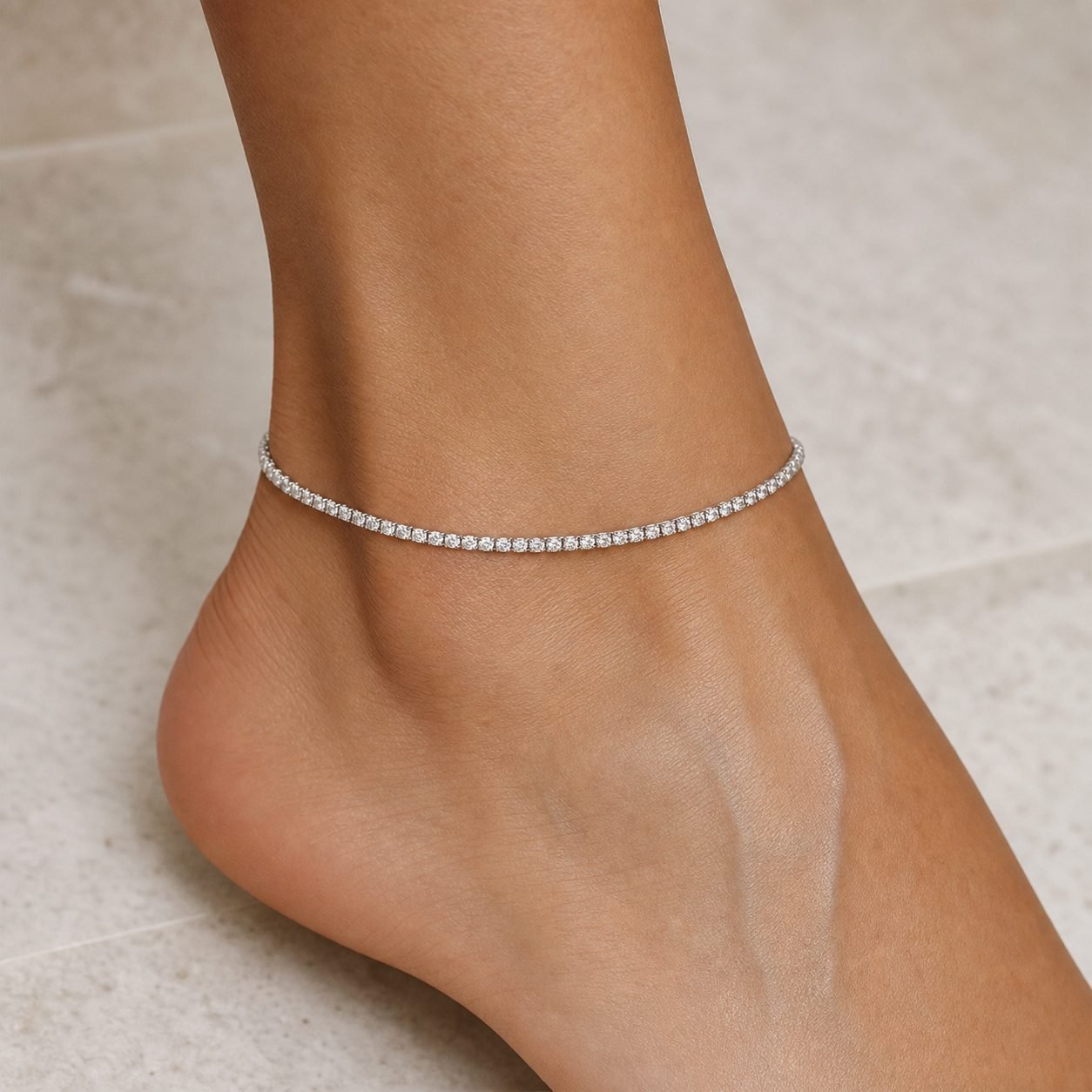 Wholesale 2mm Round Moissanite Tennis Anklet 925 Sterling Silver Dainty Women Jewelry view 2