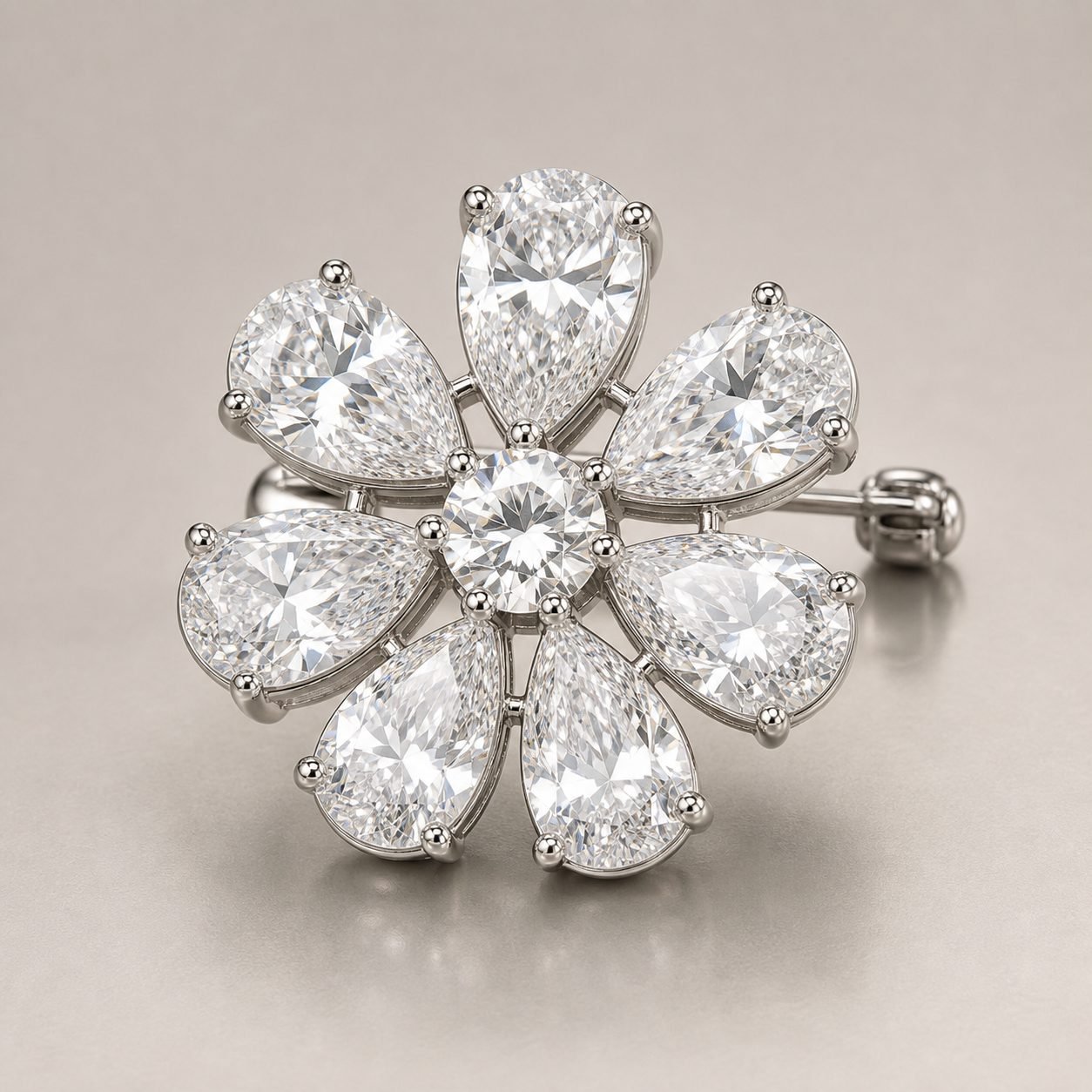 Wholesale Moissanite Flower Cluster Brooch 925 Sterling Silver Seven Petal Fine Jewelry - P094 product image 1