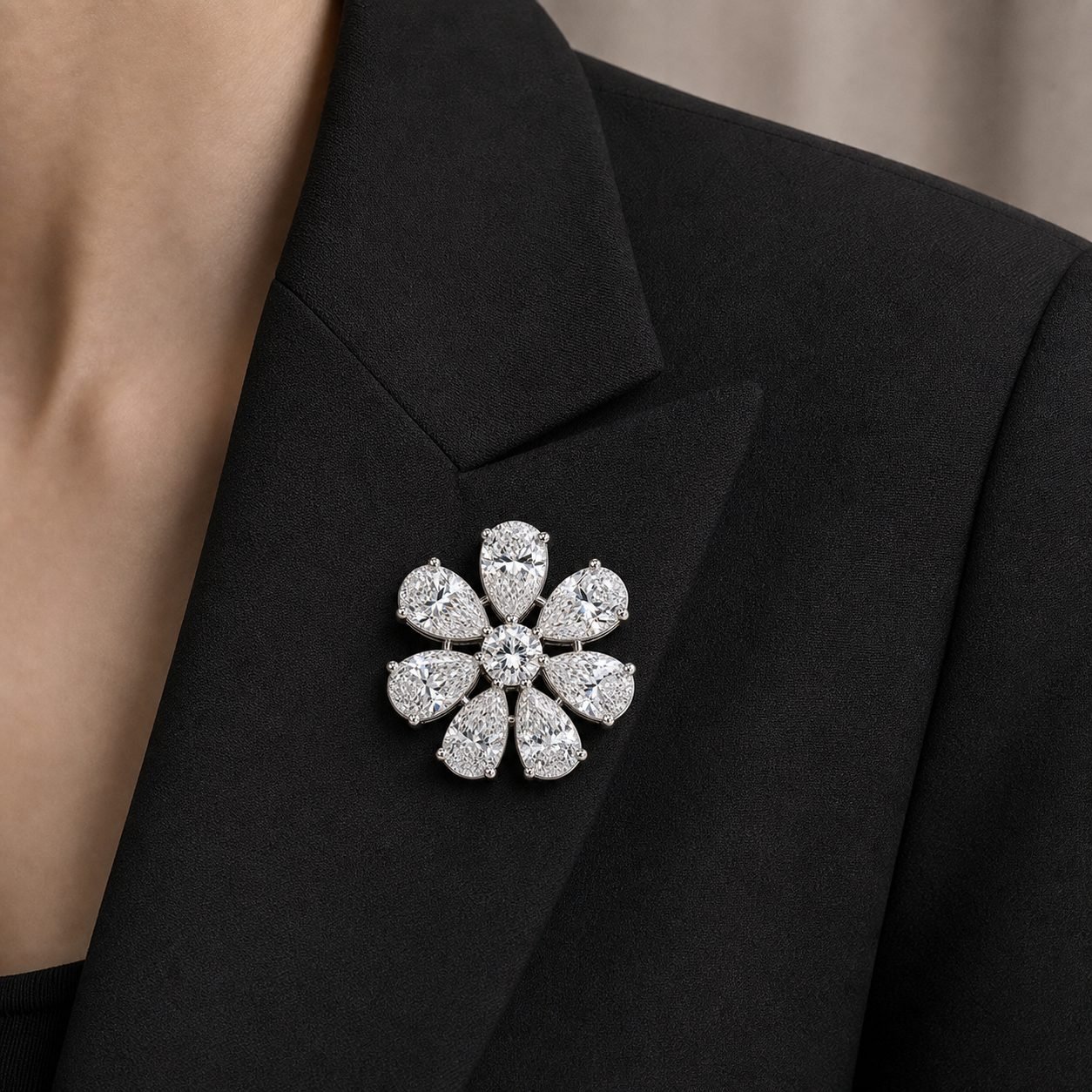 Wholesale Moissanite Flower Cluster Brooch 925 Sterling Silver Seven Petal Fine Jewelry view 2
