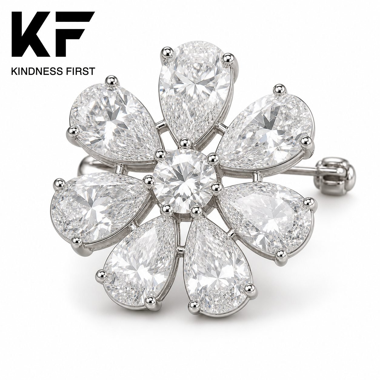 Wholesale Moissanite Flower Cluster Brooch 925 Sterling Silver Seven Petal Fine Jewelry view 3