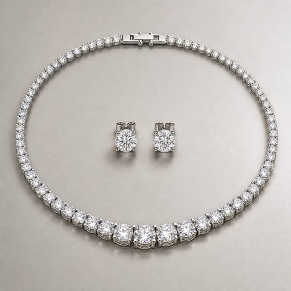 Wholesale Moissanite Tennis Necklace and Stud Earrings Set 925 Sterling Silver Bridal Jewelry - P095 product image 1
