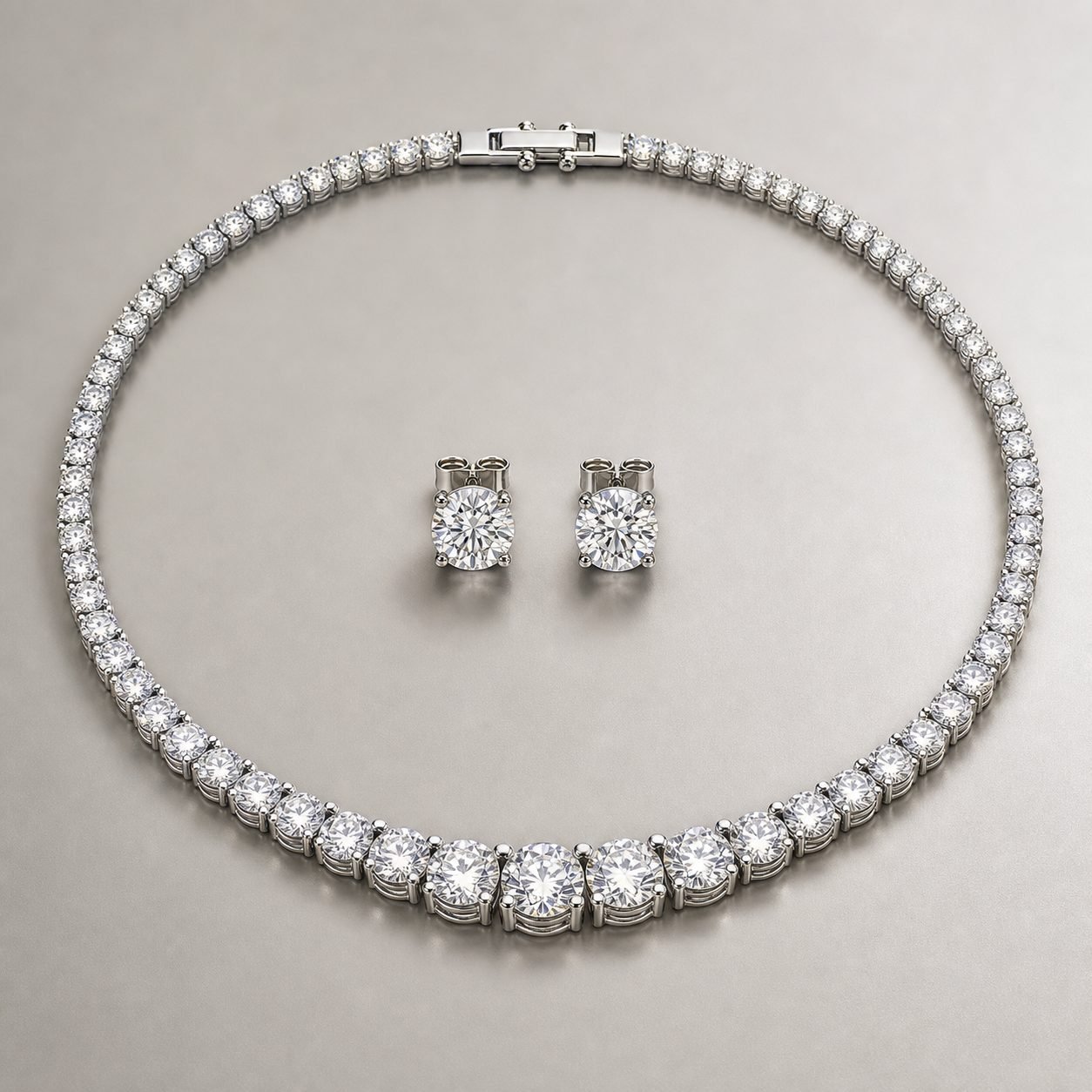Wholesale Moissanite Tennis Necklace and Stud Earrings Set 925 Sterling Silver Bridal Jewelry - P095 product image 1