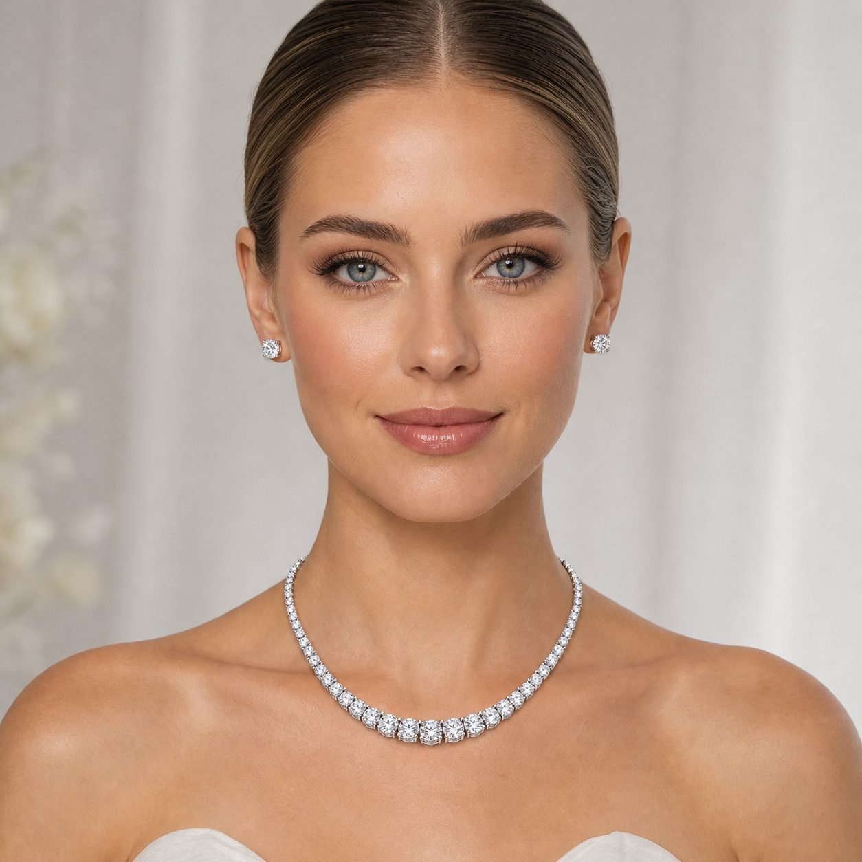 Wholesale Moissanite Tennis Necklace and Stud Earrings Set 925 Sterling Silver Bridal Jewelry view 2