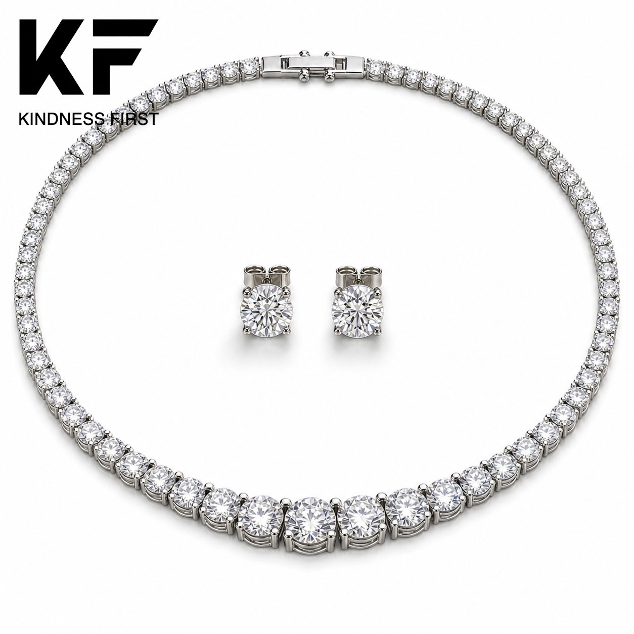 Wholesale Moissanite Tennis Necklace and Stud Earrings Set 925 Sterling Silver Bridal Jewelry view 3