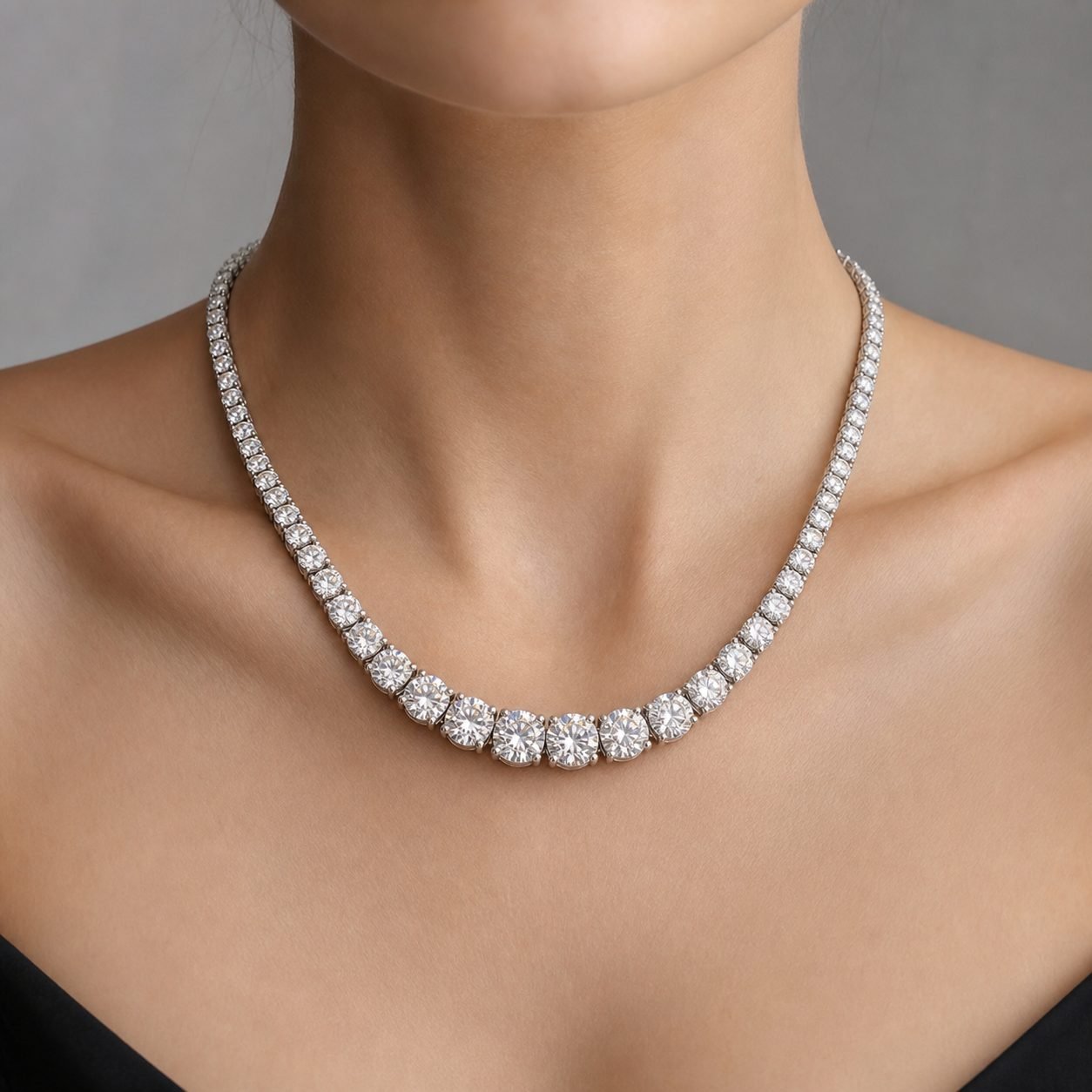 Wholesale Graduated Round Moissanite Riviera Necklace 925 Sterling Silver Bridal Fine Jewelry view 2
