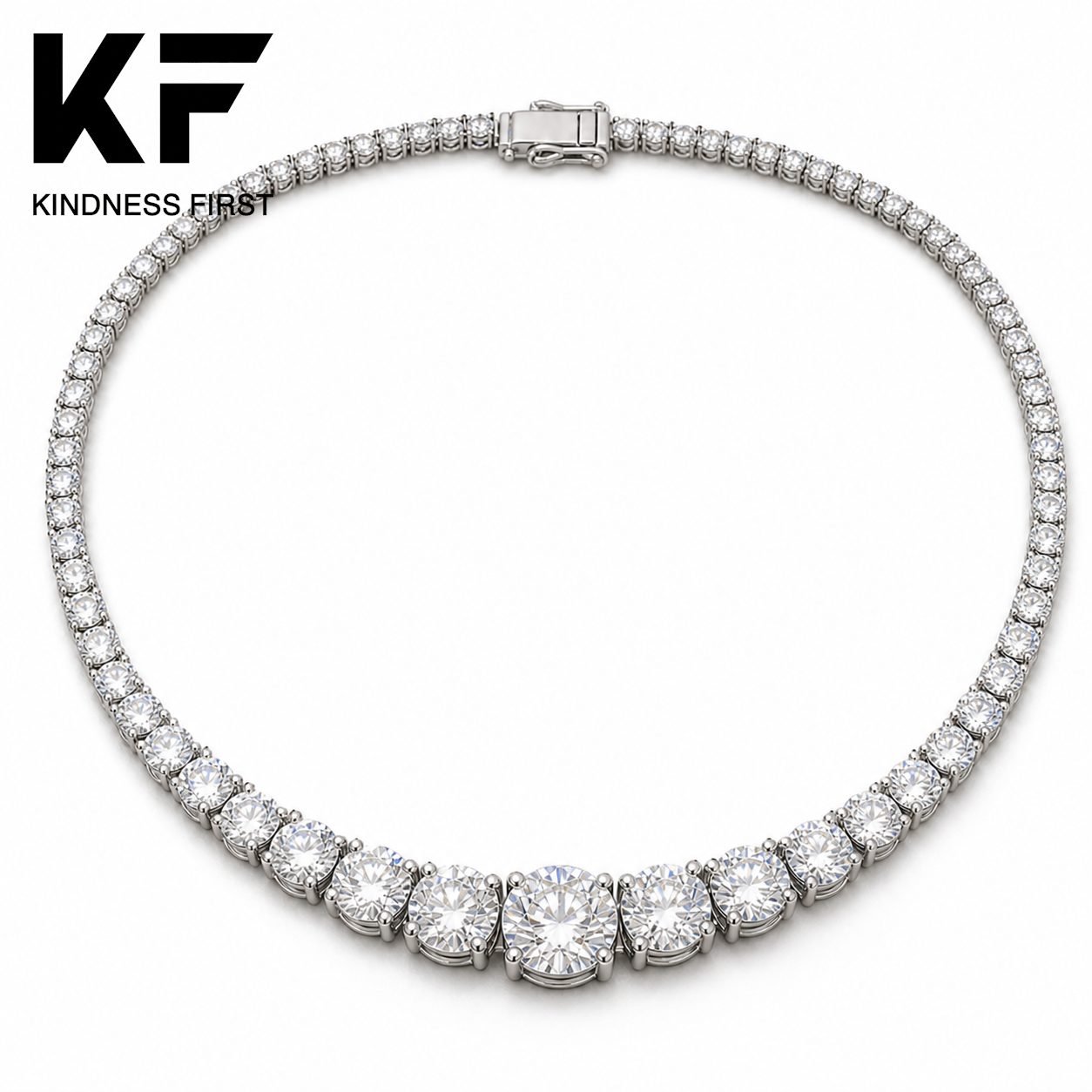 Wholesale Graduated Round Moissanite Riviera Necklace 925 Sterling Silver Bridal Fine Jewelry view 3
